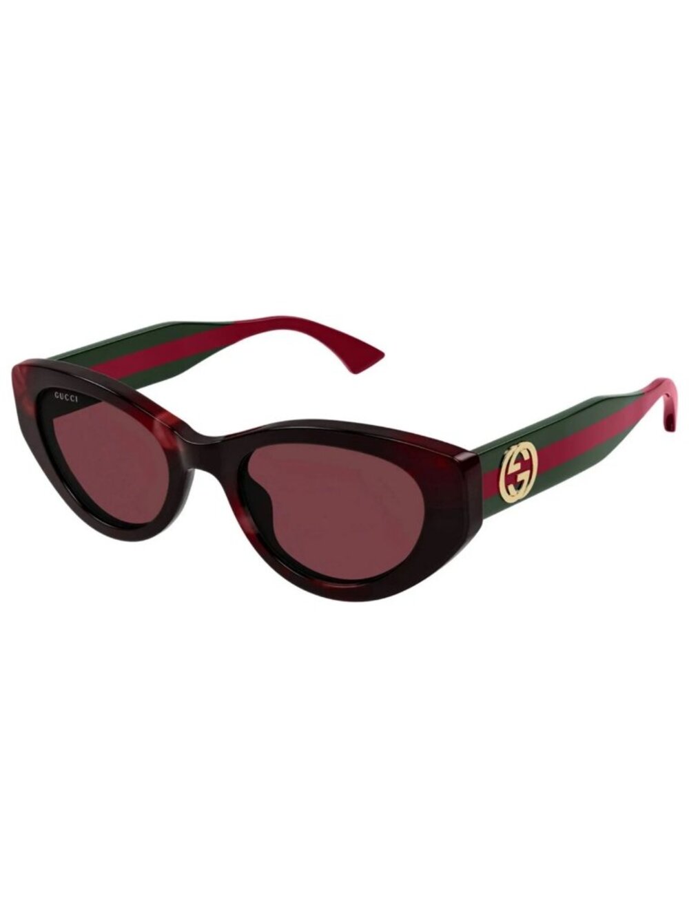 New Gucci Women's Sunglasses Cat Eye Recycled Acetate Frame Havana Green Red